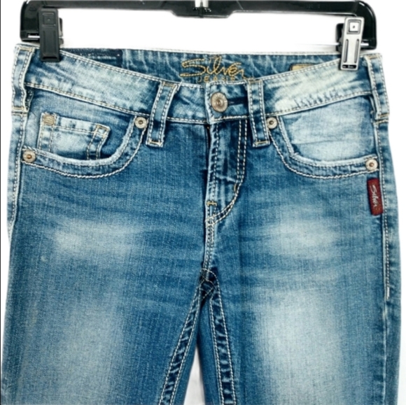 Silver Medium Wash Contrast Faded Aiko Bootcut Denim Jeans Women's Size 26 - Picture 4 of 6